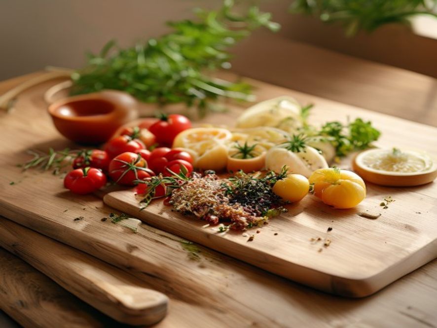 Friske økologiske ingredienser på et træbord
